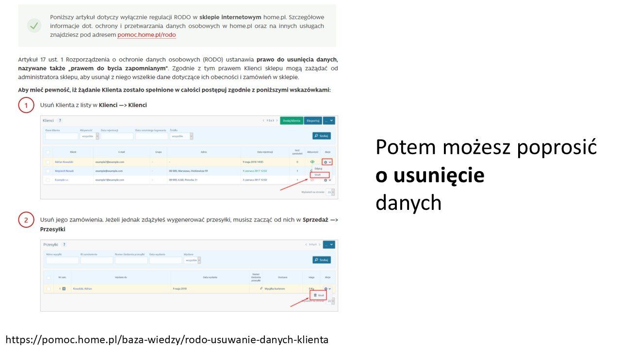 Prośba o usunięcie danych